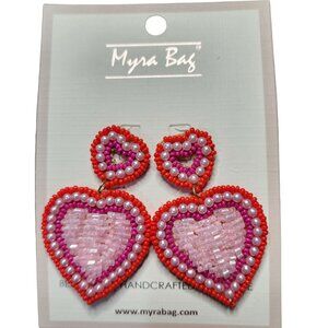 Myra Bag Pink Heart Seed Bead Earrings‎ NWT